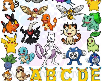 Pokemon SVG Bundle | Pikachu Alphabet Letters PNG | Pokemon Birthday Clipart Designs | Pikachu And Friends SVG | Cartoon Character Clipart