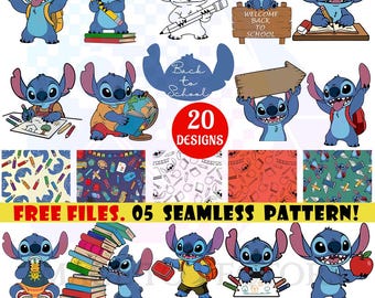 Stitch Back to School SVG Designs | Stitch Student PNG | Free Seamless Pattern | Cartoon Clipart | First Day of School DIY