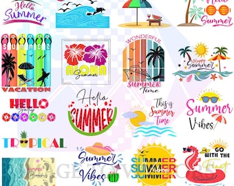Tropical Summer SVG Bundle | Retro Sunset, Palm Tree Shirt Design (Digital Download)