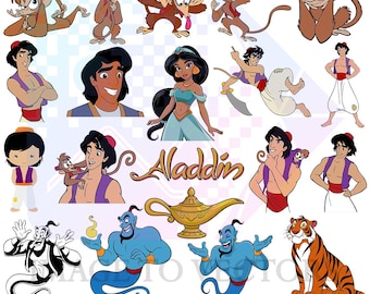 Aladdin SVG Bundle | Princess Jasmine And Genie Clipart | Abu Monkey And Rajah Tiger Designs | Arabian Nights SVG for Cricut & Silhouette