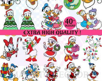 Donald Daisy Duck Christmas SVG Designs, Donald Duck Holiday PNG Bundle, Duck Ornament Silhouette Cut File, Xmas Shirt DIY, Cricut File