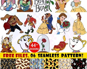 Beauty and the Beast SVG | Belle Princess Clipart | Lumiere Chip PNG | Free Seamless Pattern | Cartoon Clipart | Princess Birthday Shirt DIY