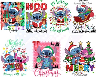 Stitch and Angel Christmas SVG Bundle | Stitch Santa Festive Designs PNG | Retro Lilo And Stitch Holiday Design SVG