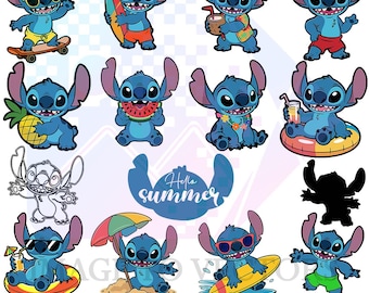 Stitch Summer SVG Bundle | Lilo and Stitch Tropical Designs PNG | Stitch Surfing & Beach Design | Hello Summer SVG | Cartoon Clipart