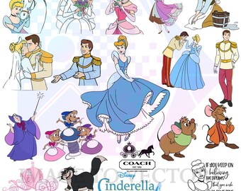 Cinderella SVG Bundle | Prince Charming & Fairy Godmother Clipart | Princess Cinderella Clipart | Wedding Dress SVG | Princess Birthday DIY