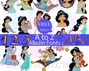 Jasmine Aladdin SVG PNG Bundle, Birthday Shirt Graphics (Digital Download)