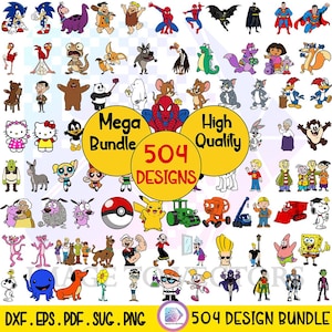 504 Tecknad Mega Bundle | 90-tals tecknade serier SVG (digital nedladdning)