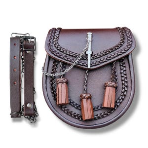Scottish Brown Kilt Sporran Traditional Handmade Sporran Pin Lock Antique Hot Selling Sporran With Chain & Belt