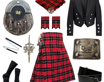 Traditional Scottish Tartan Kilt Outfit Highland Outfit With Prince Charlie Kilt Jacket Handmade 10 Pcs Kilt Outfit Available in 50+ Tartans
