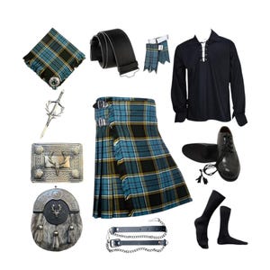 Skotsk kilt med hjorthuvud, handgjord, 10-delad bröllopskilt, traditionell kilt för män, finns i 50+ klan-tartan bild 1