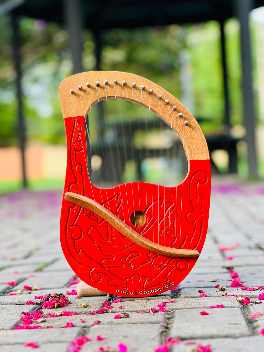 Lyre String Layout Rosewood Red Dragon Design Lyre Harp Handmade 15 Strings Lyre Irish ...