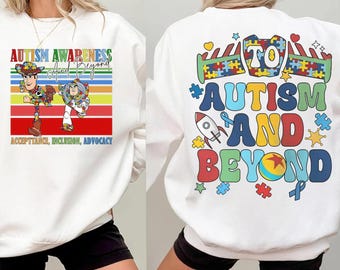 Toy Story concienciación sobre el autismo y más allá PNG, diseño de inclusión de Buzz Woody PNG, camiseta "Está bien ser diferente"