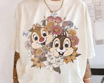 PNG vintage de Chip y Dale, diseño floral de Disney, regalos de vacaciones de Disney, Reino Mágico divertido, descarga digital para viajes familiares