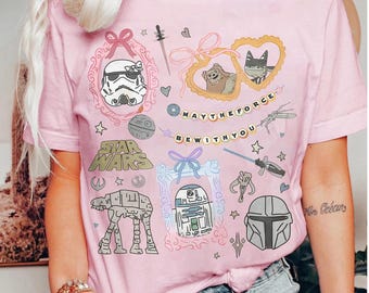 Arco retro de Disney Star Wars PNG, diseño kawaii de R2D2 ATAT Ewok, descarga digital de viaje a Disney Star Wars