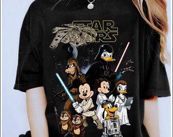 PNG vintage de Disney Star Wars, Mickey y sus amigos Jedi retro, vacaciones familiares, viaje a Disney 2026, regalo para fans de Disney, descarga digital