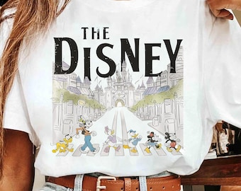 Retro Mickey & Friends Crossing the Road PNG, Vintage Goofy Pluto Design, Magical Disneyworld Artwork Digital Download