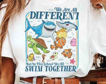 We Are All Different But In This School We All Swim Together PNG, Disney Finding Nemo Characters Group PNG, Autism Acceptance PNG