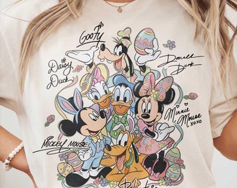 Retro Mickey & Friends Happy Easter 2026 PNG, Disney Spring Floral Design, Mickey Minnie Pluto Bunny Ears Digital Download