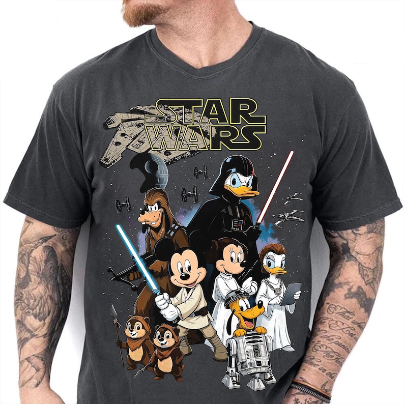 Vintage Disney Star Wars PNG, Retro Mickey And Friends Jedi, Family Vacation, Disney Trip 2026, Gift For Disney Fans Digital Download image 2