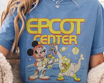 Vintage Disney Epcot 1982 PNG, Mickey & Figment Dragon Astronaut Design, Funny Disney Artwork, Magic Kingdom Digital Download