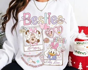 PNG retro de Disney con mi mejor amiga, diseño de lazo de Minnie Mouse y Daisy Duck, descarga digital a juego de mejores amigas de Disneyland