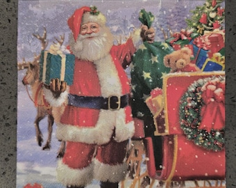 Santa with Sleigh Christmas Napkins: Holiday DIY Craft (2 Paper Napkins)