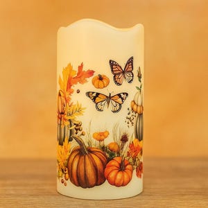 Autumn Butterfly & Pumpkin Flameless LED Candle – Cozy Fall Home Décor