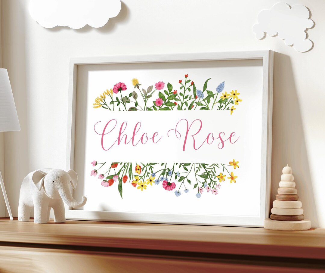 Personalized Floral Name Print: Custom Nursery Wall Art, Digital ...