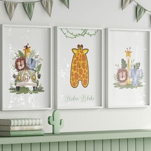 Personalized Safari Nursery Prints: Jungle Animals Wall Art (Digital Download Set of 3)
