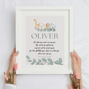 Patenkind Taufe - Patenkind Taufe - Safari Tiere Kinderzimmer - Kunsttes Bild - Christlicher Bibelvers - Patenkind -