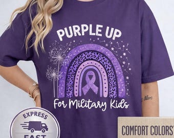 Comfort Colors® Purple Up For The Military Child T-Shirt, Month of Military Child Shirt, Army Soldier Kids Gift, Boots US Flag Shirt