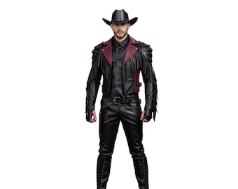 Handgjord gotisk cowboyoutfit - Fransjacka och cowboystövlar - Present till honom