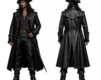 Handmade Mens Pirate Costume - Medieval Coat and Vest Renaissance Faire Outfit, Adult LARP Cosplay
