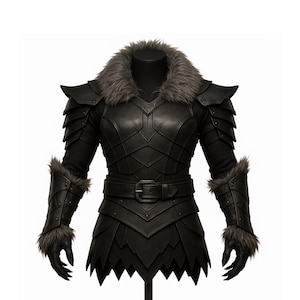 Handmade Black Leather Medieval Fur Armor - Pure Cowhide Leather Viking Armor - Leather Knight Armor - Cosplay Costume For Halloween