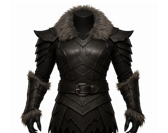 Handmade Black Leather Fur Armor: Medieval Viking Cosplay Costume