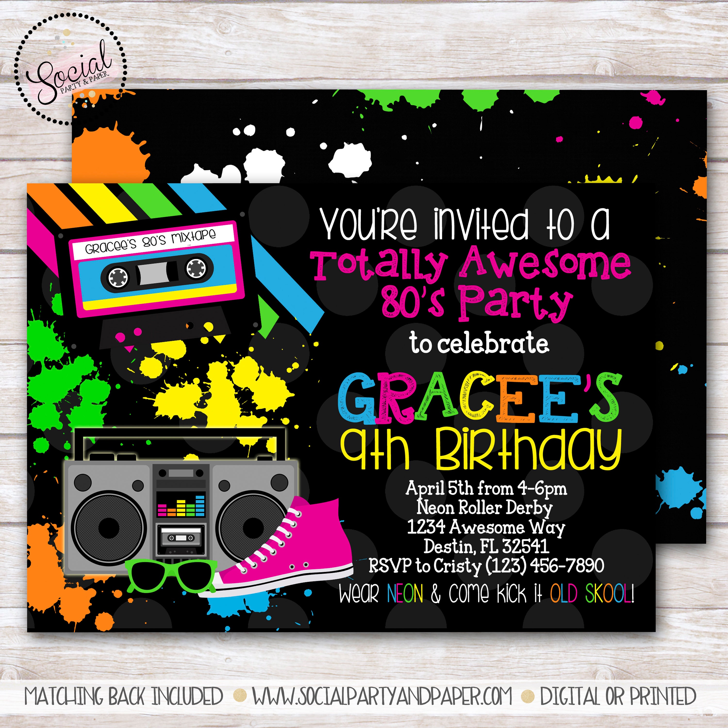 Totally Awesome 80's Party Birthday Invitation DIGITAL OR | Etsy