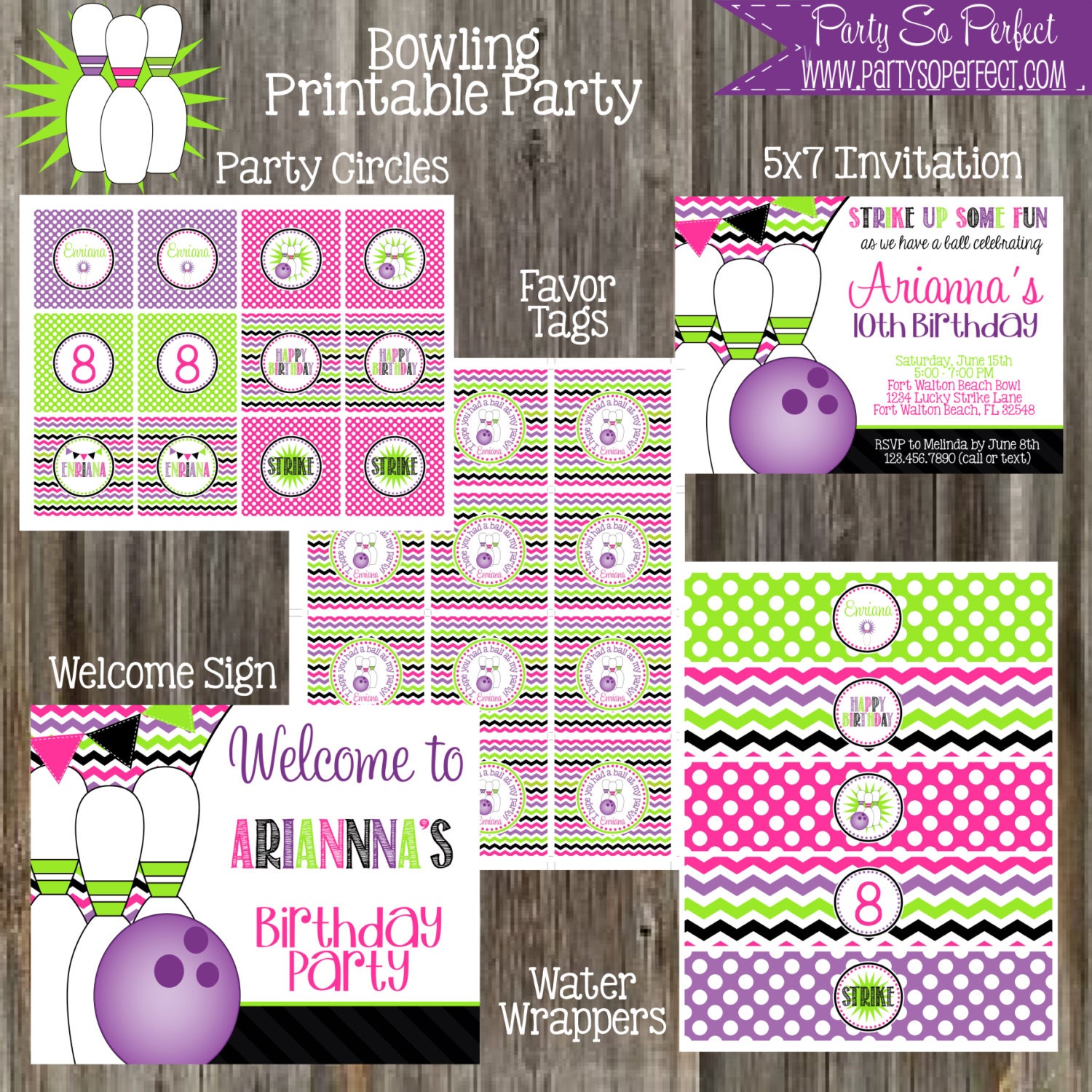 Bowling Birthday Party Package Girl DIY Printable Etsy