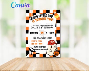 Our Little Boo Is Turning Two Birthday Invitation, Second Birthday invitation, Halloween Second birthday Invitation, Halloween Party Invite