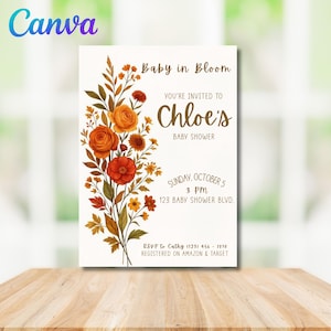 Fall Baby In Bloom Baby Shower Invitation, Autumn Baby In Bloom Shower Invitation, Fall Baby Shower Digital Invitation