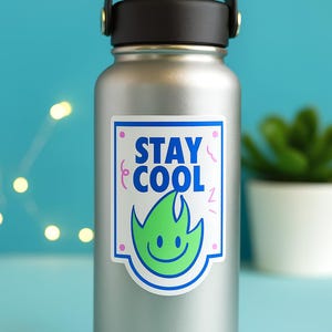 Stay Cool Smiley Sticker – Cute Waterproof Vinyl Decal for Laptop, Journal, Water Bottle – Fun Gift for Teens or Friends