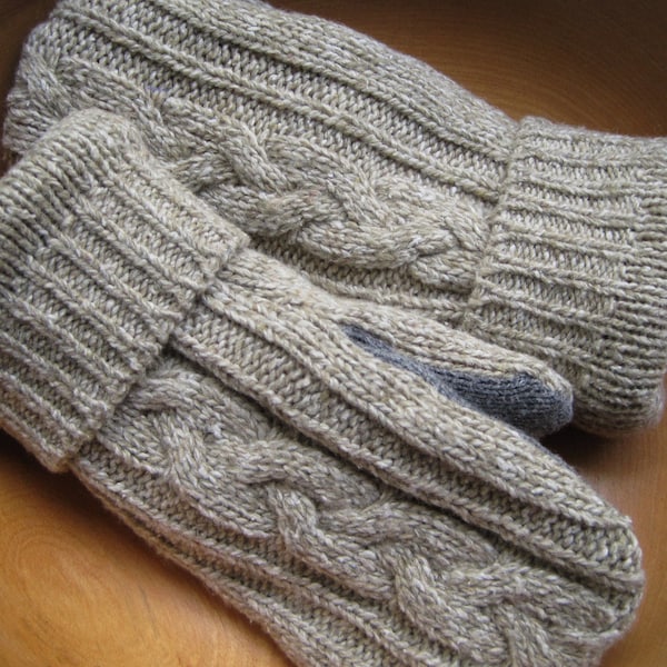 Big Kids Cable Suprise Mittens, Upcycled, Lined, Vegan