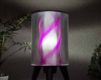 Retro table lamp, transparent purple, tripod lamp, living room/office lighting, designer lamp, unique design lamp, model "Helix"