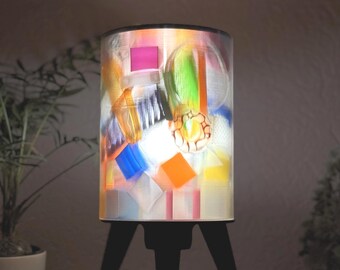 Retro table lamp, multi-colour tripod lamp, living room lighting, designer lamp, unique design lamp, model "Patchwork Edition"