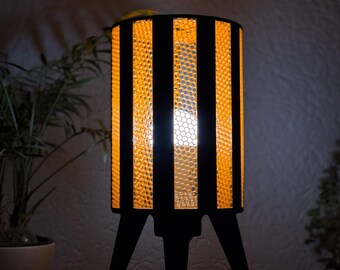Retro table lamp, black and orange, tripod lamp, living room lighting, designer lamp, model "Orange is the new Black"