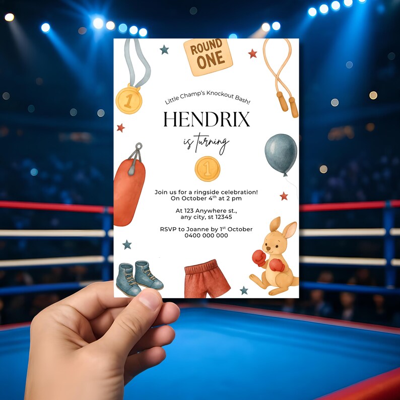 Editable Boxing Birthday Invitation, Boxing Theme Boxer, First Birthday ...