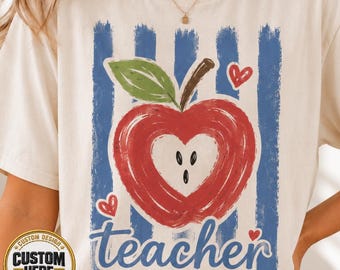 Personalized Teacher Appreciation Shirt Custom Name Teacher Gift Cute Retro Apple Tee Back to School Outfit Custom Teacher Shirt