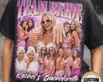 Custom Photo Collage Bachelorette Shirt, Retro 90s Bootleg Style Team Bride Tee, 100% Cotton Comfort Colors Tee, Bridal Party Gift