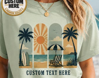 Personalized Summer Vacation Shirt, Custom Beach Vacation Tee, Vintage Coastal Travel Shirt with Custom Name