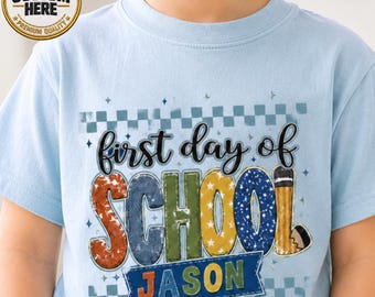 Personalized First Day of School Shirt, Retro Back to School Shirt Kids, Custom Name Kindergarten Tee, Cute School Youth Outfit