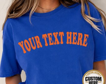 Custom Game Day Shirt, Personalized New York Basketball Shirt, Team Tee Blue and Orange, Custom Sports Fan Gift, Retro Text Tee,  Team Shirt